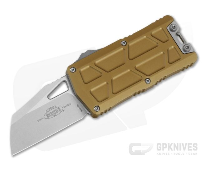 Microtech Exocet II Wharncliffe Tan Aluminum M390MK Stonewash OTF Automatic Knife (2.20" Blade) 1156-10TA - MT-1156-10TA
