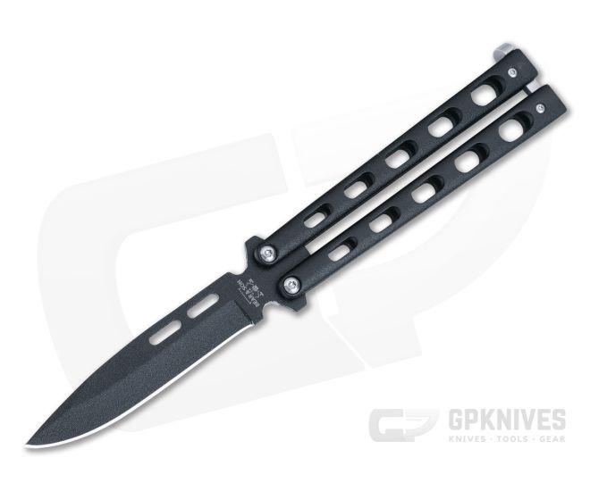Bear and Son Cutlery 4.25" Black Drop Point Butterfly Knife 115B - BS-115B