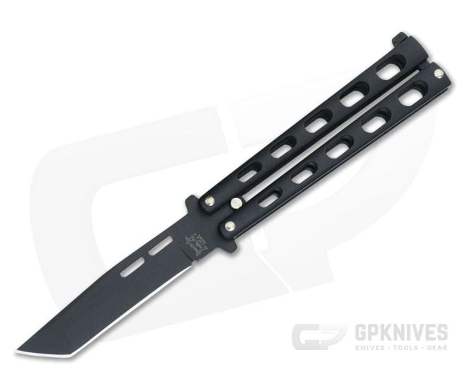 Bear and Son Cutlery 4.25" Black Tanto Point Butterfly Knife 115TANB - BS-115TANB