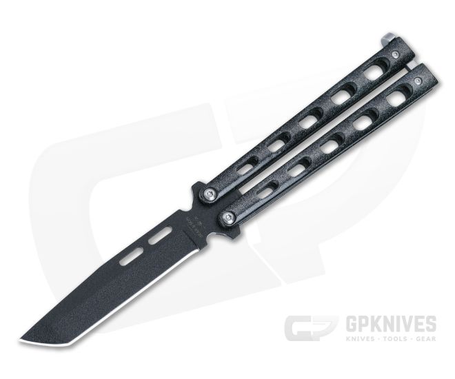 Bear and Son Butterfly Knife Galaxy Zinc Handle Black Coated 1095 Tanto 115TANGX - BS-115TANGX