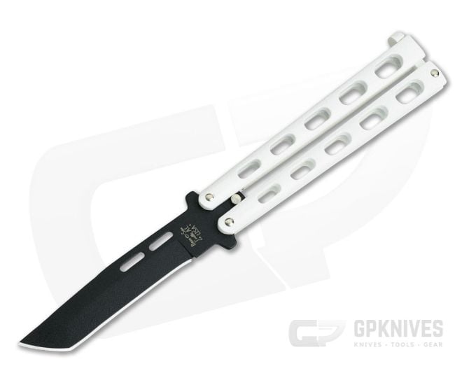 Bear and Son Cutlery Black Tanto Point White Butterfly Knife 115TANW - BS-115TANW