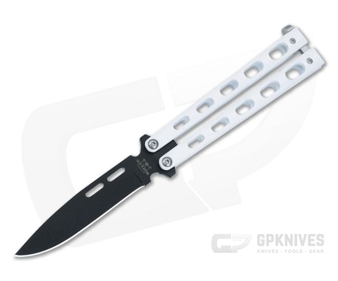 Bear and Son Cutlery 4.25" White Drop Point Butterfly Knife 115W - BS-115W