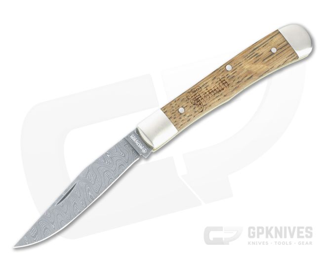 Boker Solingen Trapper Asbach Uralt Nichols Damascus Brandy Barrel Oak Slip Joint Folder 116004DAM - BO-116004DAM