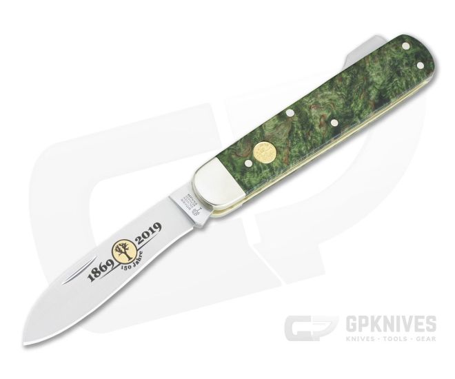 Boker Solingen Hunter's Knife Mono 150th Anniversary Green Curly Birch N690 Folder 116030 - BO-116030