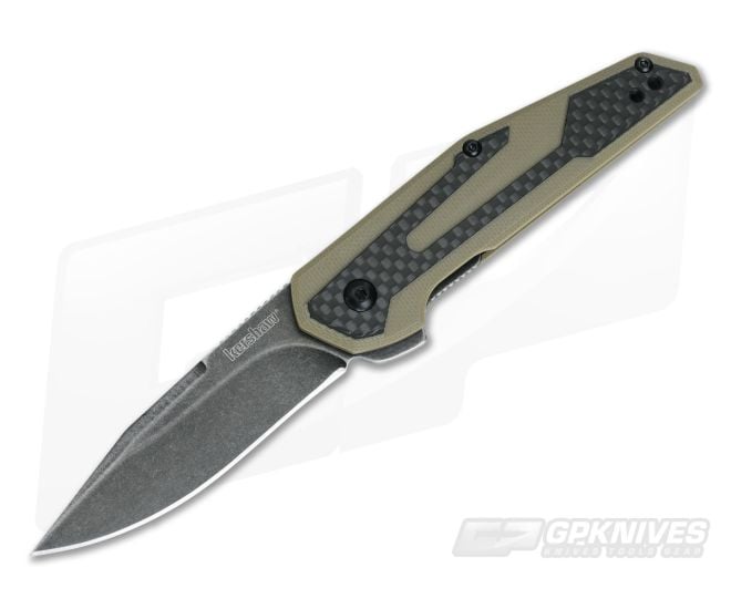 Kershaw Fraxion Tan G10 Carbon Fiber Blackwash Anso KVT Flipper 1160TANBW - KS-1160TANBW
