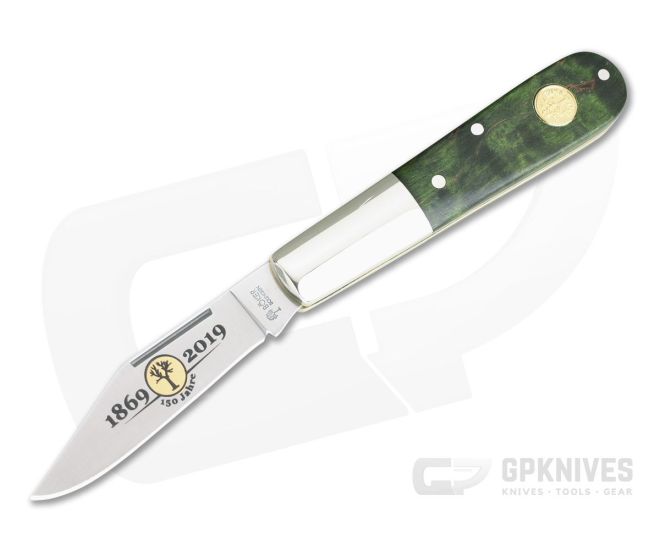 Boker Solingen Barlow 150th Anniversary Green Curly Birch 440C Folder 116941 - BO-116941