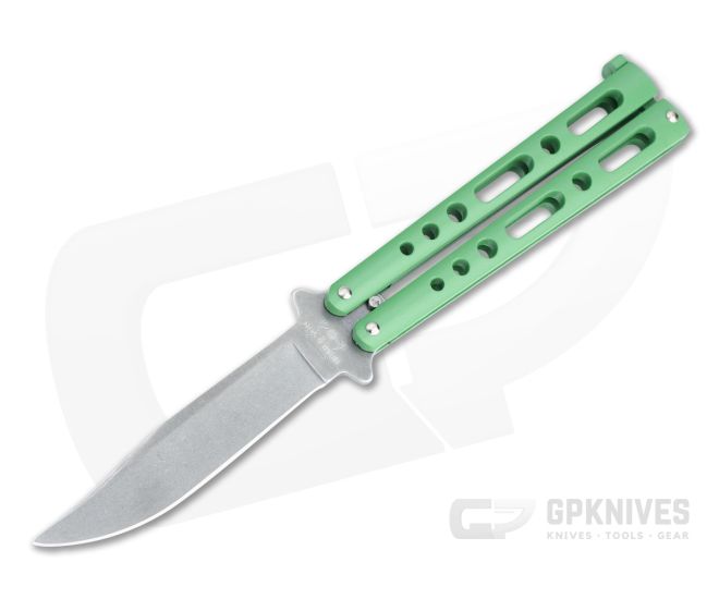 Bear and Son Cutlery Stonewashed Clip Point Green Butterfly Knife 117GRSW - BS-117GRSW