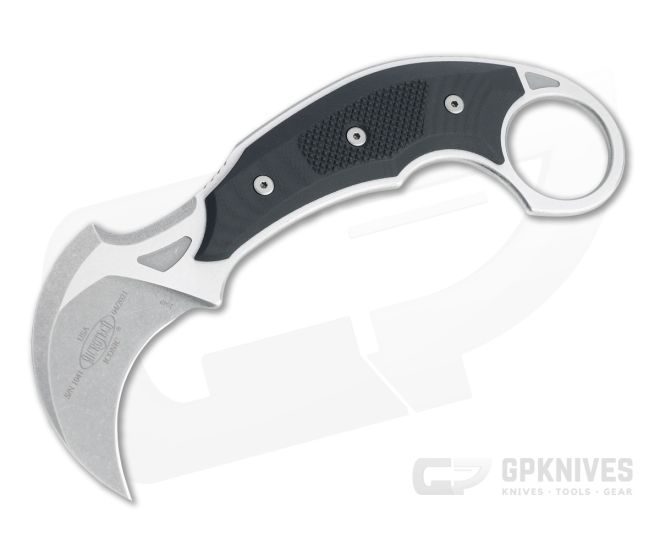 Microtech Iconic Right Hand Stonewashed 204P Black G10 Fixed Karambit 118-10R - MT-118-10R