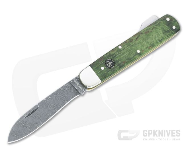 Boker Solingen Hunter's Knife Mono Damascus Green Curly Birch Lock Back Folder 118030DAM - BO-118030DAM