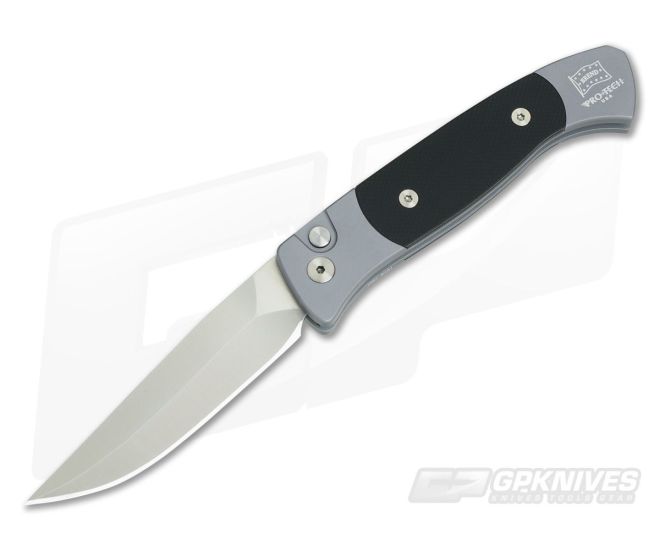 Protech Knives Small Brend 2 Auto Black G10 Inlays Grey Automatic Satin Blade 1201 - PT-1201