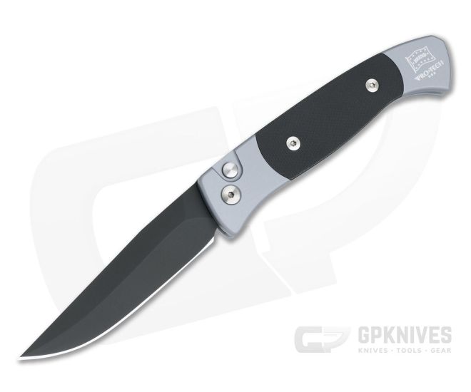 Protech Knives Small Brend 2 Auto Black G10 Inlays Grey Automatic Black Blade 1202 - PT-1202