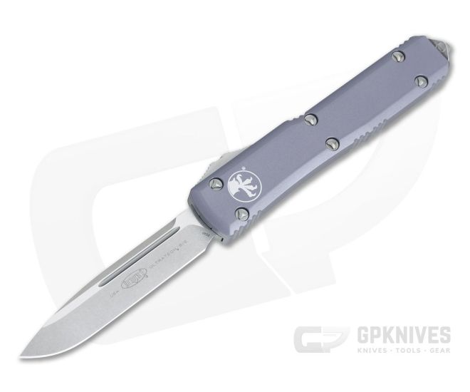 Microtech Ultratech Gray S/E Stonewashed 204P Drop Point OTF Automatic Knife 121-10GY - MT-121-10GY-204P