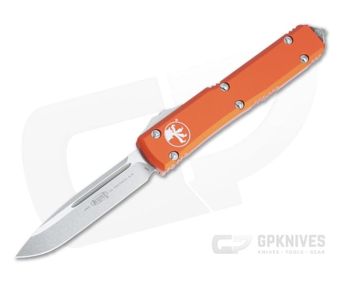 Microtech Ultratech S/E Stonewashed M390 Drop Point Orange OTF Automatic 121-10OR - MT-121-10OR