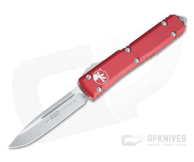Microtech Ultratech S/E Drop Point Stonewashed M390 Red OTF Automatic Knife 121-10RD - MT-121-10RD