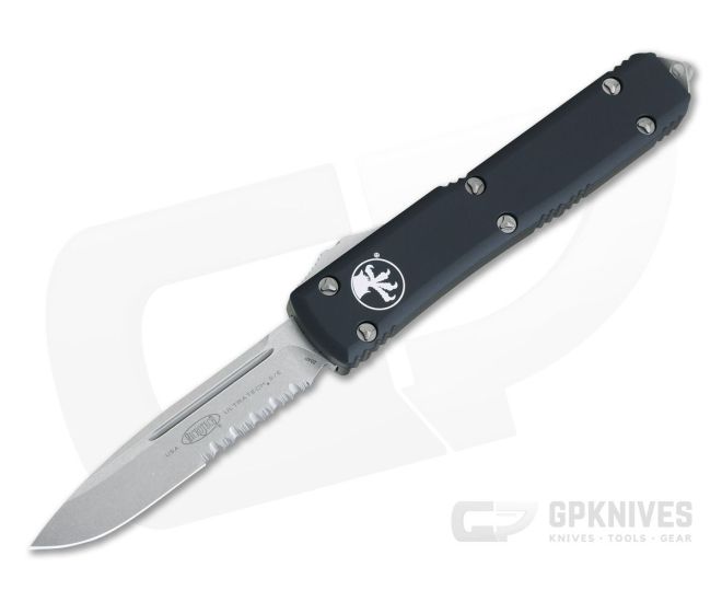 Microtech Ultratech CC Stonewashed CTS-204P Serrated Drop Point OTF Automatic Knife 121-11 - MT-121-11CC-204P