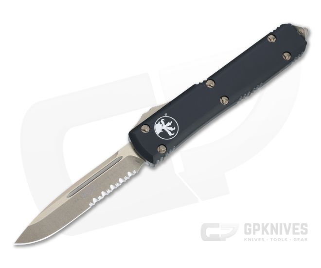 Microtech Ultratech S/E Bronzed Partial Serrated M390 Drop Point Black OTF Automatic Knife 121-14 - MT-121-14