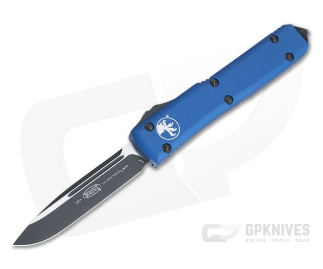 Microtech Ultratech Blue S/E Black 204P Drop Point OTF Automatic Knife 121-1BL - MT-121-1BL-204P