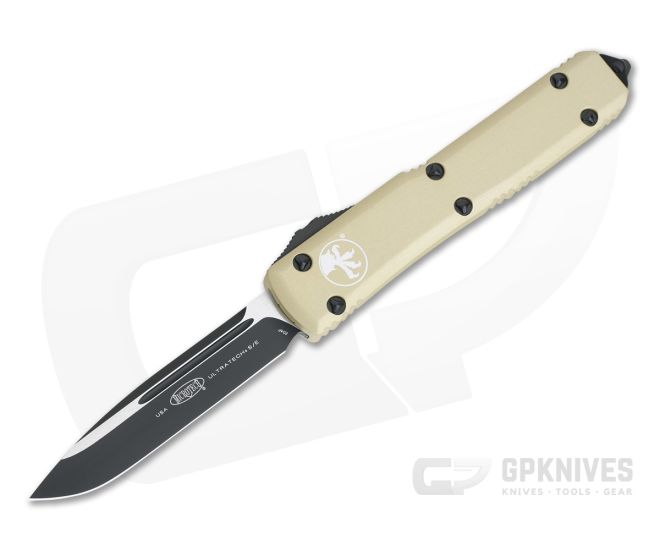 Microtech Ultratech Black 204P Drop Point Champagne Gold OTF Automatic Knife 121-1CG - MT-121-1CG-204P