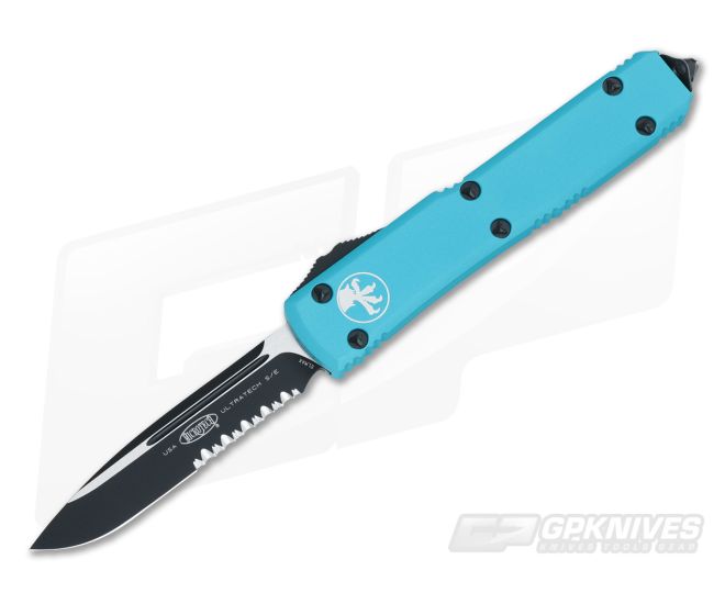 Microtech Ultratech Turquoise CC Serrated Drop Point OTF Automatic Knife 121-2CCTQ - MT-121-2CCTQ