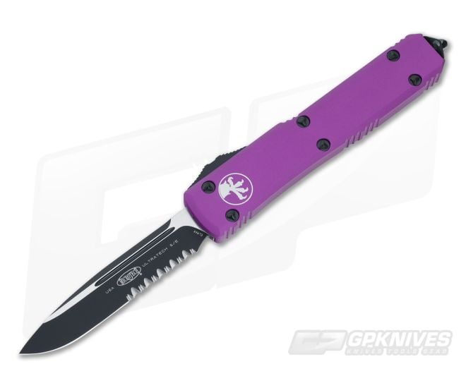Microtech Ultratech Violet CC Serrated Drop Point OTF Automatic Knife 121-2CCVI - MT-121-2CCVI