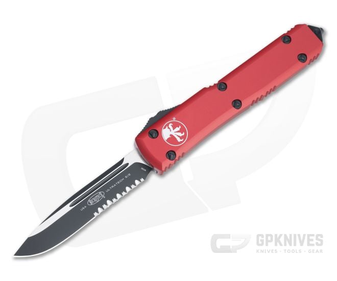Microtech Ultratech S/E Black Part Serrated M390 Drop Point Red OTF Automatic Knife 121-2RD - MT-121-2RD