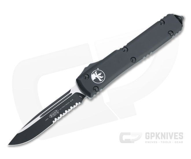 Microtech Ultratech S/E Tactical Partial Serrated M390 Black Drop Point OTF Automatic 121-2T - MT-121-2T