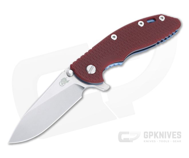 Hinderer Knives XM-18 3.5" Slicer Stonewashed 20CV Red G10 Stonewash Blue Ti Tri-Way Flipper 1213 - HK-1213