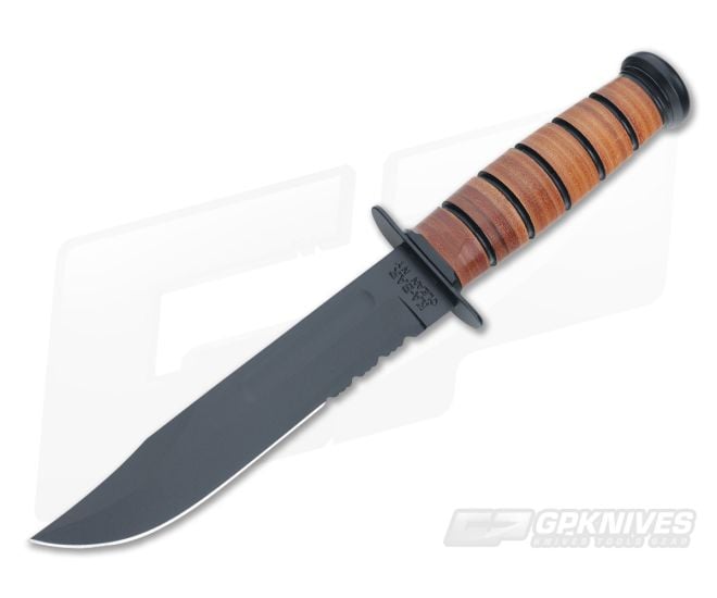 Kabar USMC Partially Serrated Knife Leather Handle 1218 - KA-1218