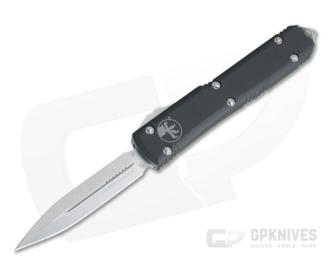 Microtech Ultratech Stonewashed CTS-204P Double Edge Black OTF Automatic Knife 122-10 - MT-122-10-204P