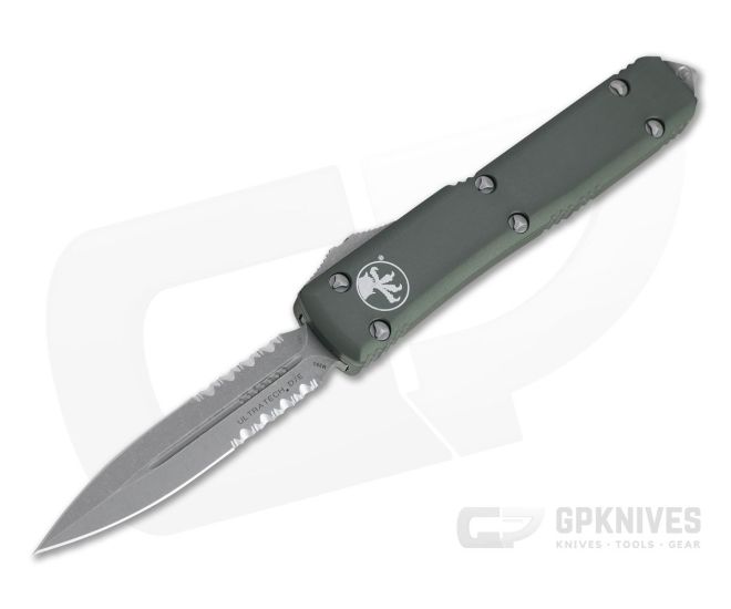 Microtech Ultratech D/E Apocalyptic M390 Serrated Double Edge OD Green OTF Automatic Knife 122-11APOD - MT-122-11APOD-M390