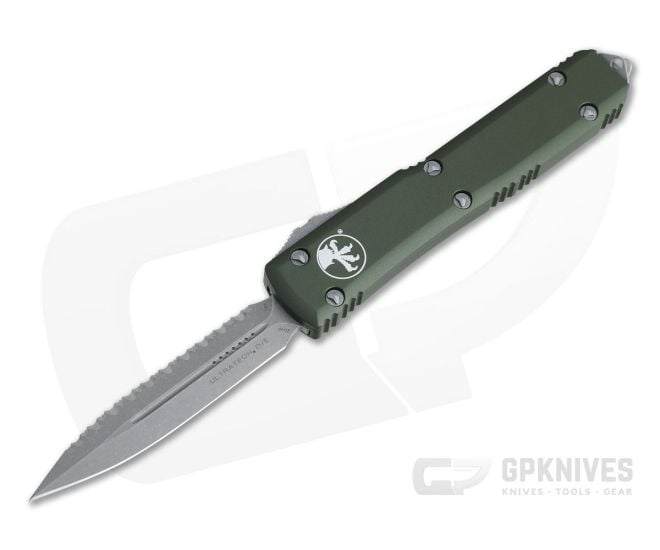 Microtech Ultratech D/E Apocalyptic 204P Full Serrated Double Edge OD Green OTF Automatic Knife 122-12APOD - MT-122-12APOD-204P
