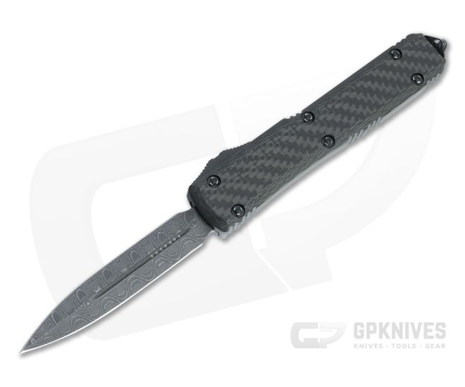 Microtech Ultratech Signature D/E Damascus Double Edge Carbon Fiber Top OTF Automatic 122-16CFS - MT-122-16CFS
