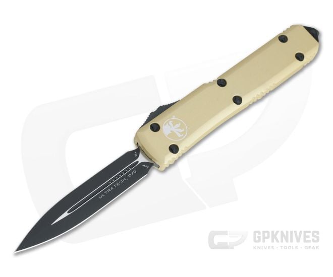 Microtech Ultratech D/E Black 204P Champagne Gold Double Edge OTF Automatic Knife 122-1CG - MT-122-1CG-204P