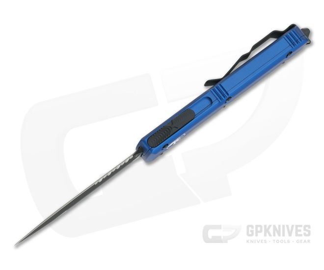 Microtech Ultratech Blue CC Black M390 Part Serrated Double Edge OTF Automatic Knife 122-2CCBL - MT-122-2CCBL-M390