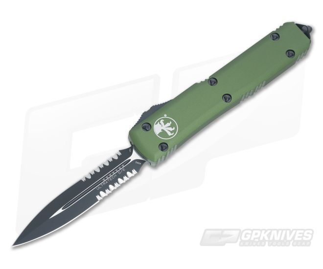 Microtech Ultratech OD Green CC Serrated Double Edge OTF Automatic Knife 122-2CCOD - MT-122-2CCOD-M390