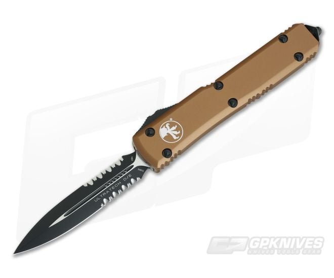 Microtech Ultratech CC Tan D/E Part Serrated Black Elmax OTF Automatic Knife 122-2CCTA - MT-122-2CCTA-ELMAX