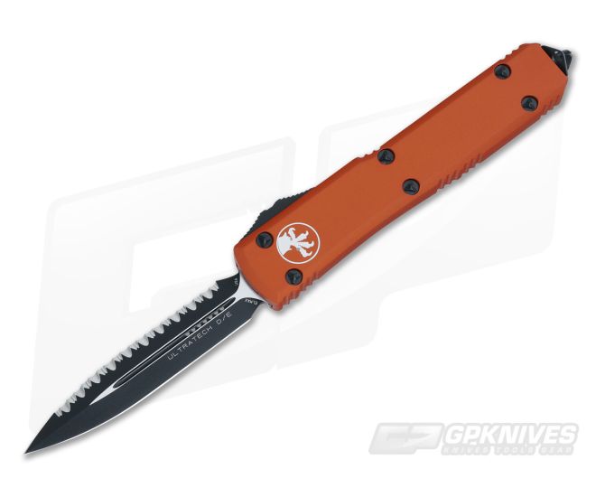 Microtech Ultratech Orange CC Full Serrated Double Edge OTF Automatic Knife 122-3CCOR - MT-122-3CCOR