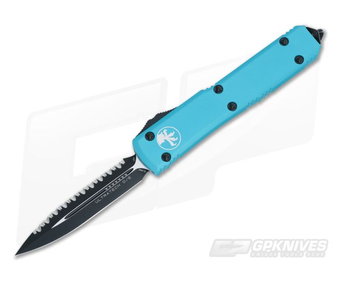Microtech Ultratech Turquoise CC Full Serrated Double Edge OTF Automatic Knife 122-3CCTQ - MT-122-3CCTQ
