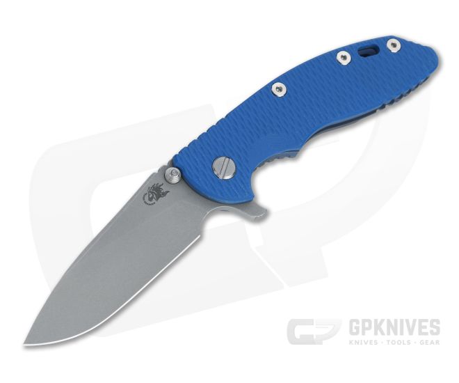 Hinderer Knives XM-18 3.5" Slicer Working Finish 20CV Blue G10 Battle Blue Ti Tri-Way Flipper 1220 - HK-1220