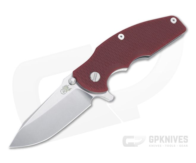 Hinderer Knives Jurassic Spear Point Stonewashed 20CV Red G10 Tri-Way Pivot Flipper 1225 - HK-1225