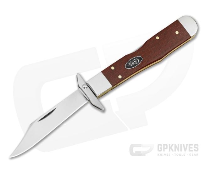 Case Cheetah Cub Dark Red Burlap Micarta Carbon Steel Swing Guard Lockback Folding Knife (3.50" Closed) 12277 - CA-12277