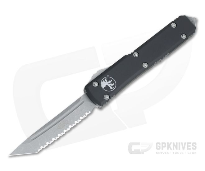 Microtech Ultratech Tanto Full Serrated Apocalyptic 204P Black OTF Automatic Knife 123-12AP - MT-123-12AP-204P