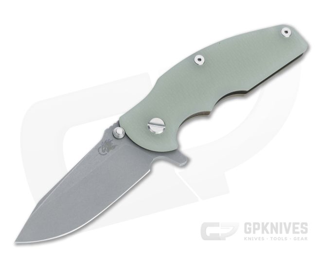 Hinderer Knives Jurassic Spear Point 20CV Translucent Green G10 Battle Bronze Tri-Way Pivot Flipper 1230 - HK-1230