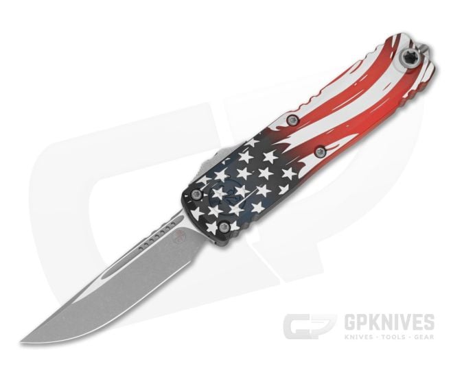 Microtech Signature Series UTX-85 Gen IV S/E Single Edge 250th Anniversary USA Flag M390MK Apocalyptic OTF Automatic Knife (3.12" Blade) 12314-10APS-4J250 - MT-12314-10APS-4J250