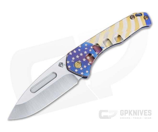 Medford Praetorian Slim Drop Point Tumbled S35VN Blue American Flag Titanium Folder - MKT-124