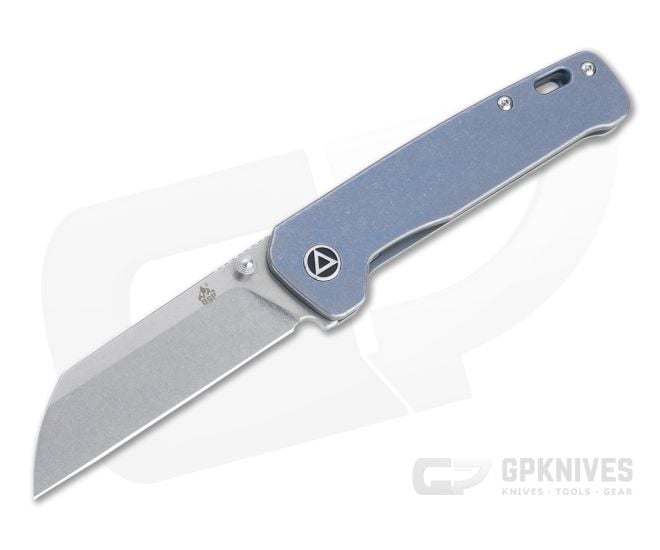 QSP Knives Penguin Sheepsfoot Stonewashed 154CM Blue Titanium Frame Lock Folder - QS-130-R
