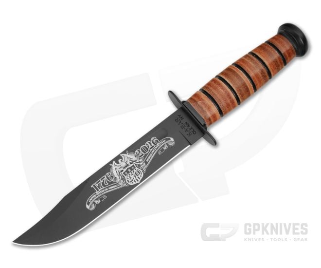 Ka-Bar 250th USA Commemorative Eagle 1776-2026 Engraved Brown Stacked Leather 1095 Cro-Van Fixed Blade Fighting/Utility Knife (7.00" Blade) 1320USA - KA-1320USA