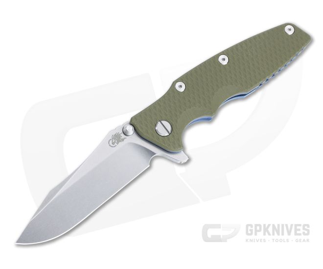 Hinderer Eklipse 3.5" Flipper Spearpoint Stonewashed S45VN OD Green G10 Blue Tri-Way Folder 1373 - HK-1373