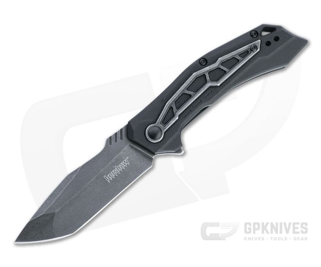 Kershaw Flatbed BlackWash Tanto Steel Inlaid Black GFN Assisted Liner Lock Flipper 1376 - KS-1376