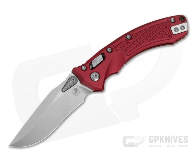Microtech Mini Amphibian RAM-LOK Merlot Red Frag Aluminum M390MK Stonewash Manual Folding Knife (3.25" Blade) 137MRL-10FRMR - MT-137MRL-10FRMR